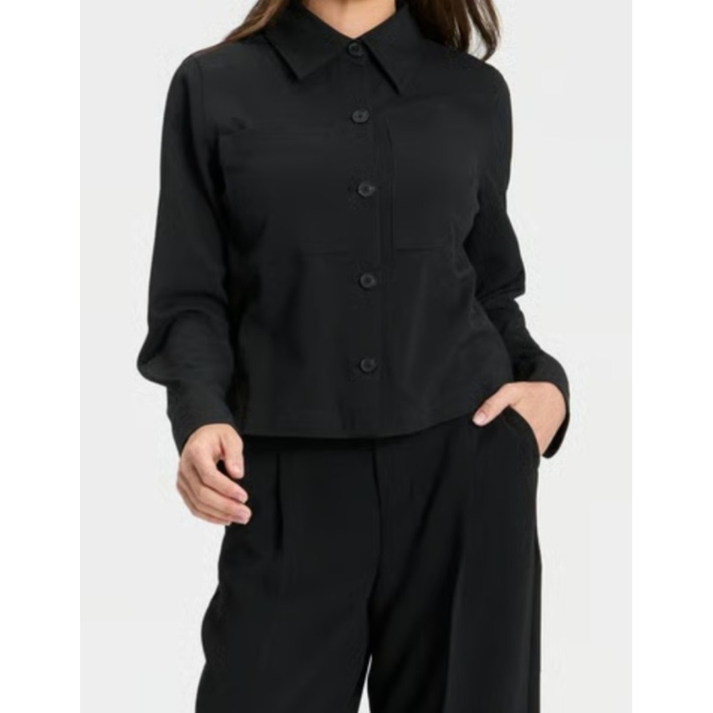 Women's Plain Weave Shirt Jacket - A New Day Black size M